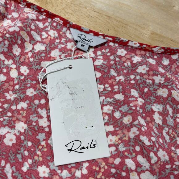 Rails NWT Anika Mini Dress Red Ditsy Floral Size 2X Lightweight Pullover V-Neck - Picture 5 of 13